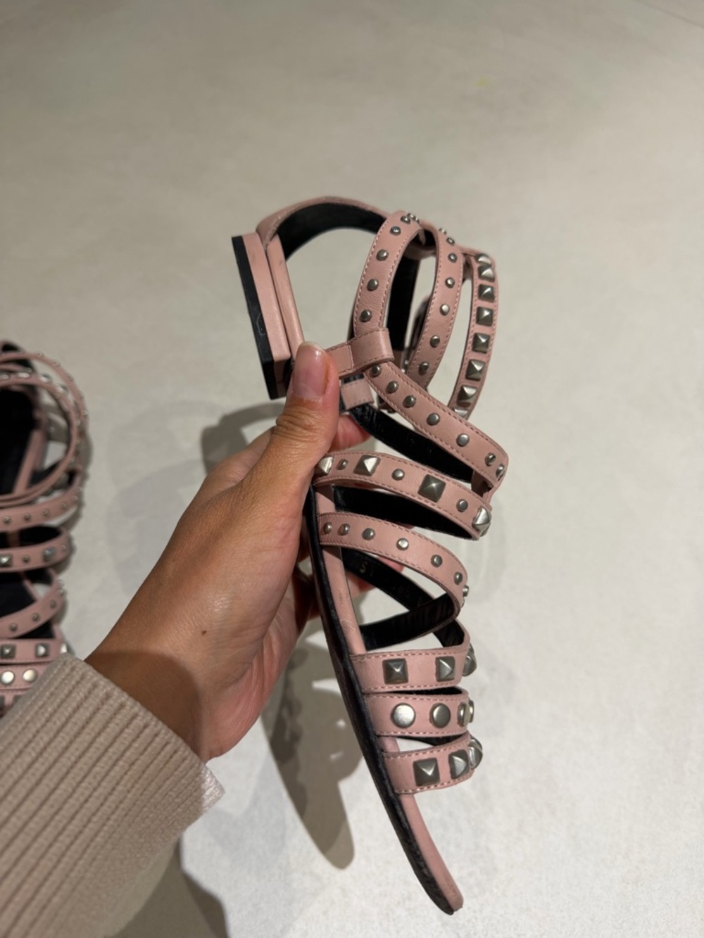 YSL 36 1/2 Studded Strappy Sandals in Blush Pink - Women's Fashion Sandal - Picture 12 of 15